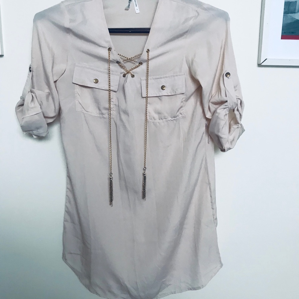 Satin Tunic Shirt with Gold Detail